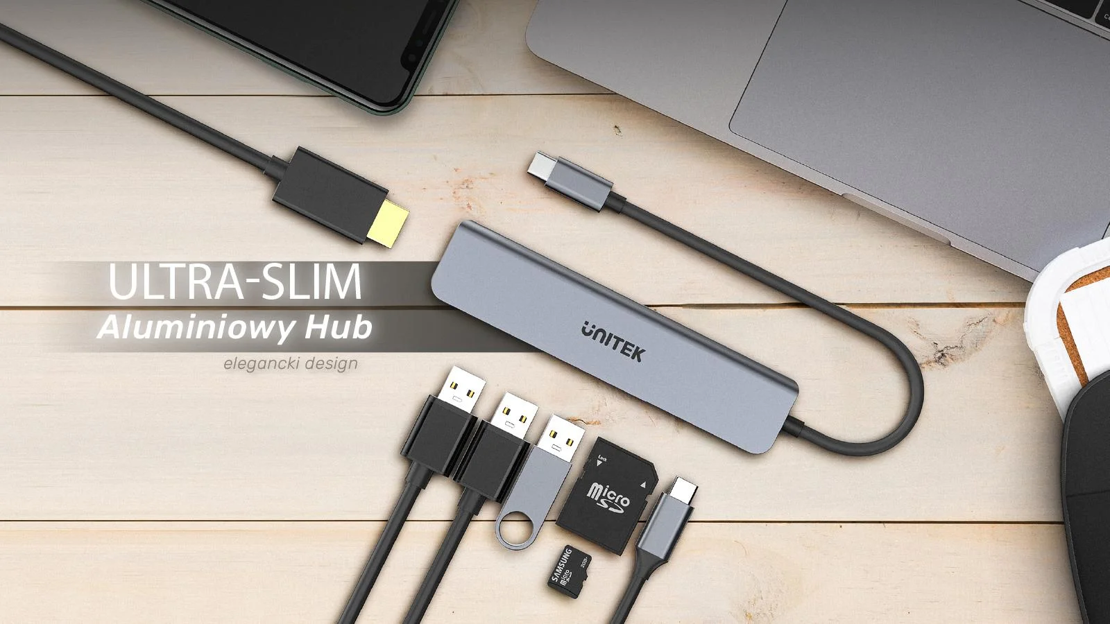 Hub USB Unitek USB-C aluminium 7w1