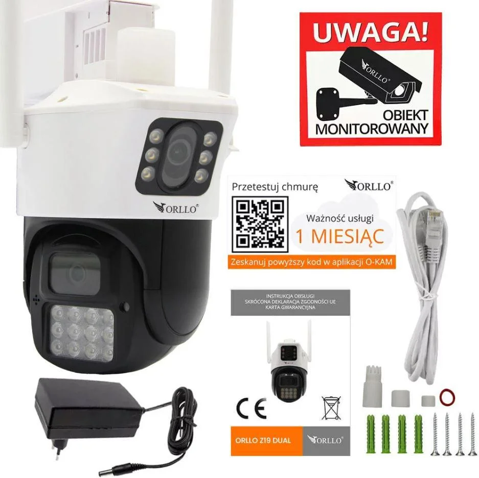 Kamera IP Orllo Z19 dual obrotowa zewnętrzna Wi-Fi 2Mpx - zawartość opakowania