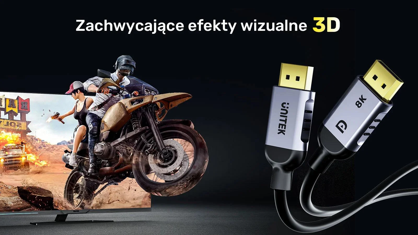 Kabel DisplayPort Unitek 1.4 8k 60hz, 4k 240hz, HDR, HDCP 2.3, DSC 1.2, 1,5m