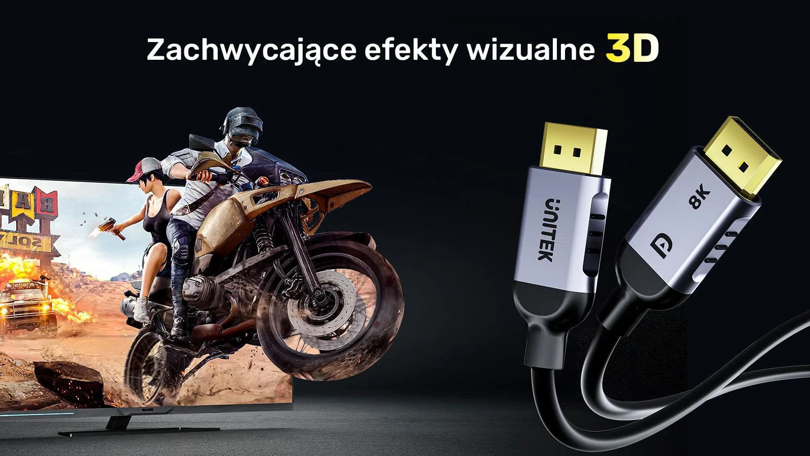 Kabel DisplayPort Unitek 1.4 8k 60hz, 4k 240hz, HDR, HDCP 2.3, DSC 1.2, 3m