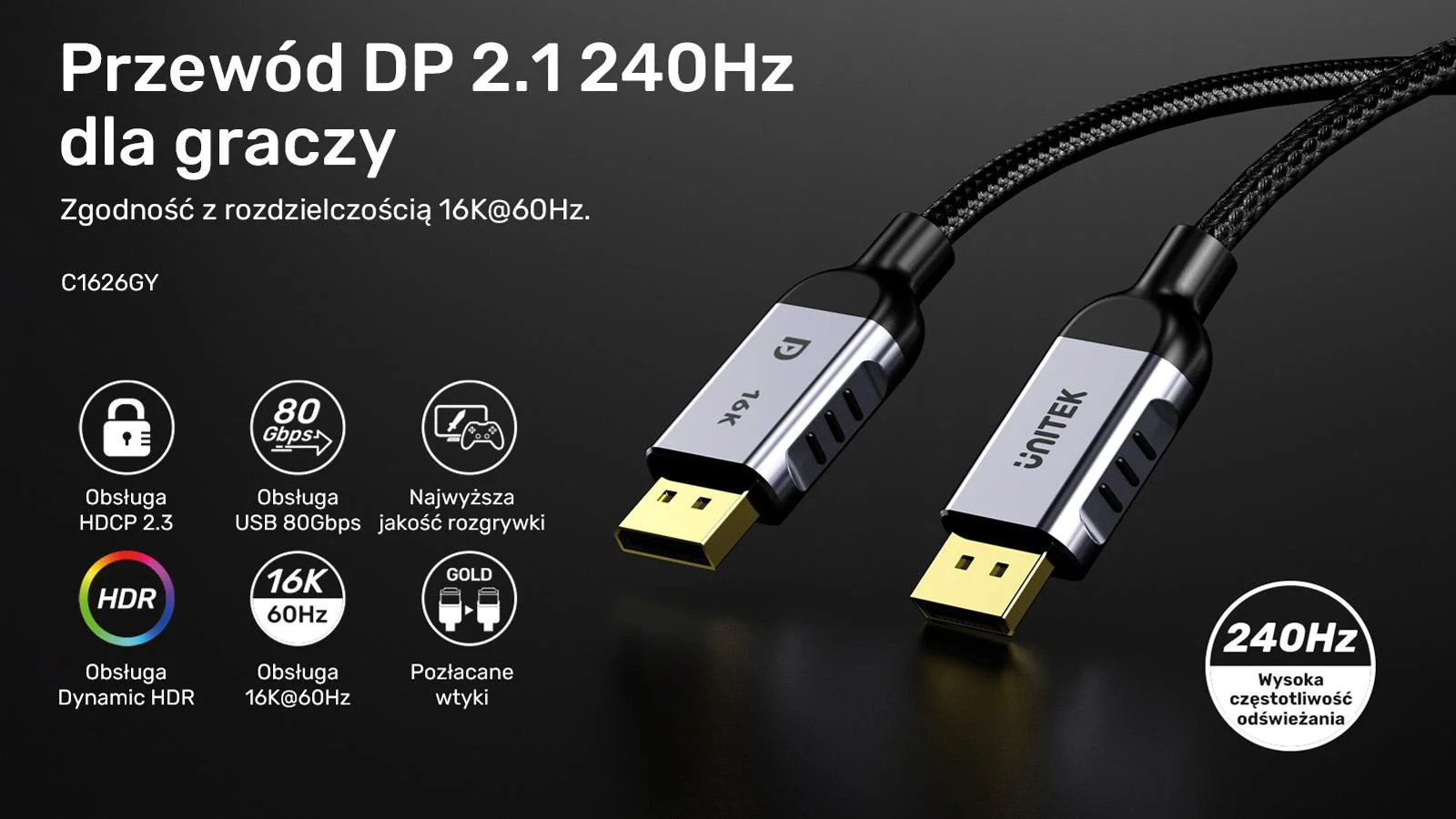 Kabel DisplayPort Unitek 2.1 8K@120Hz 1,5m