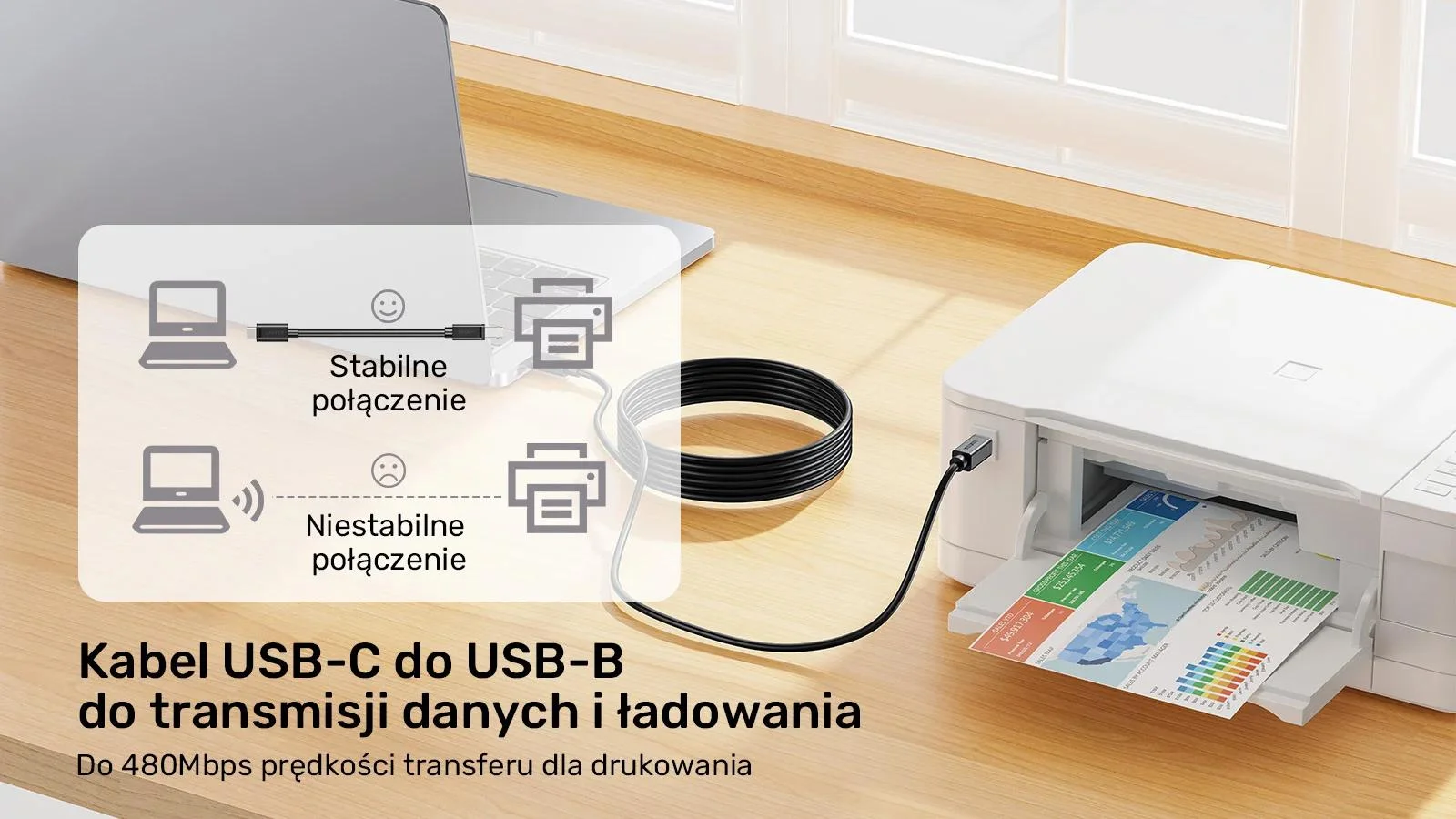 Kabel do drukarki Unitek USB C na USB B 2.0 czarny 5m