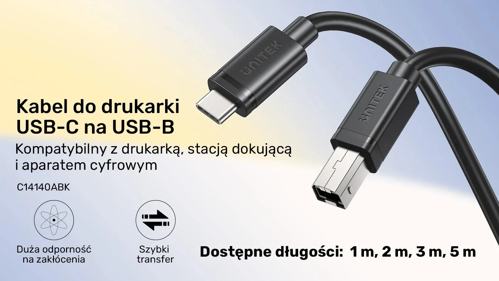 Kabel do drukarki Unitek USB C na USB B 2.0 czarny 5m