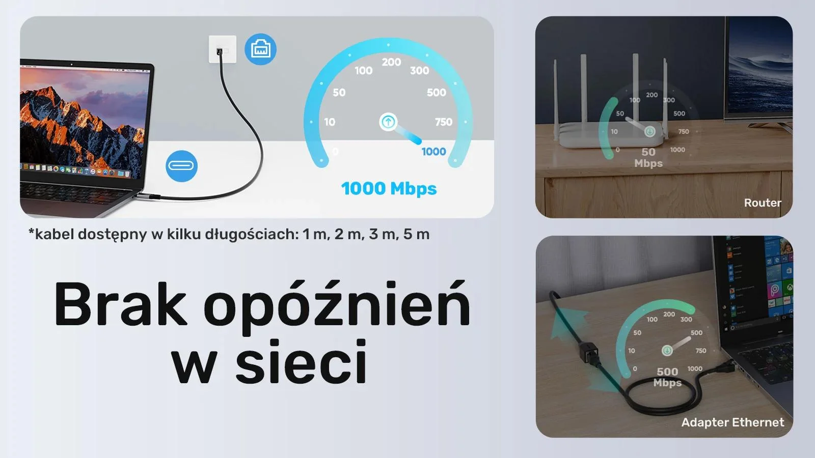 Kabel Ethernet USB C RJ-45 LAN przewód sieciowy 1m