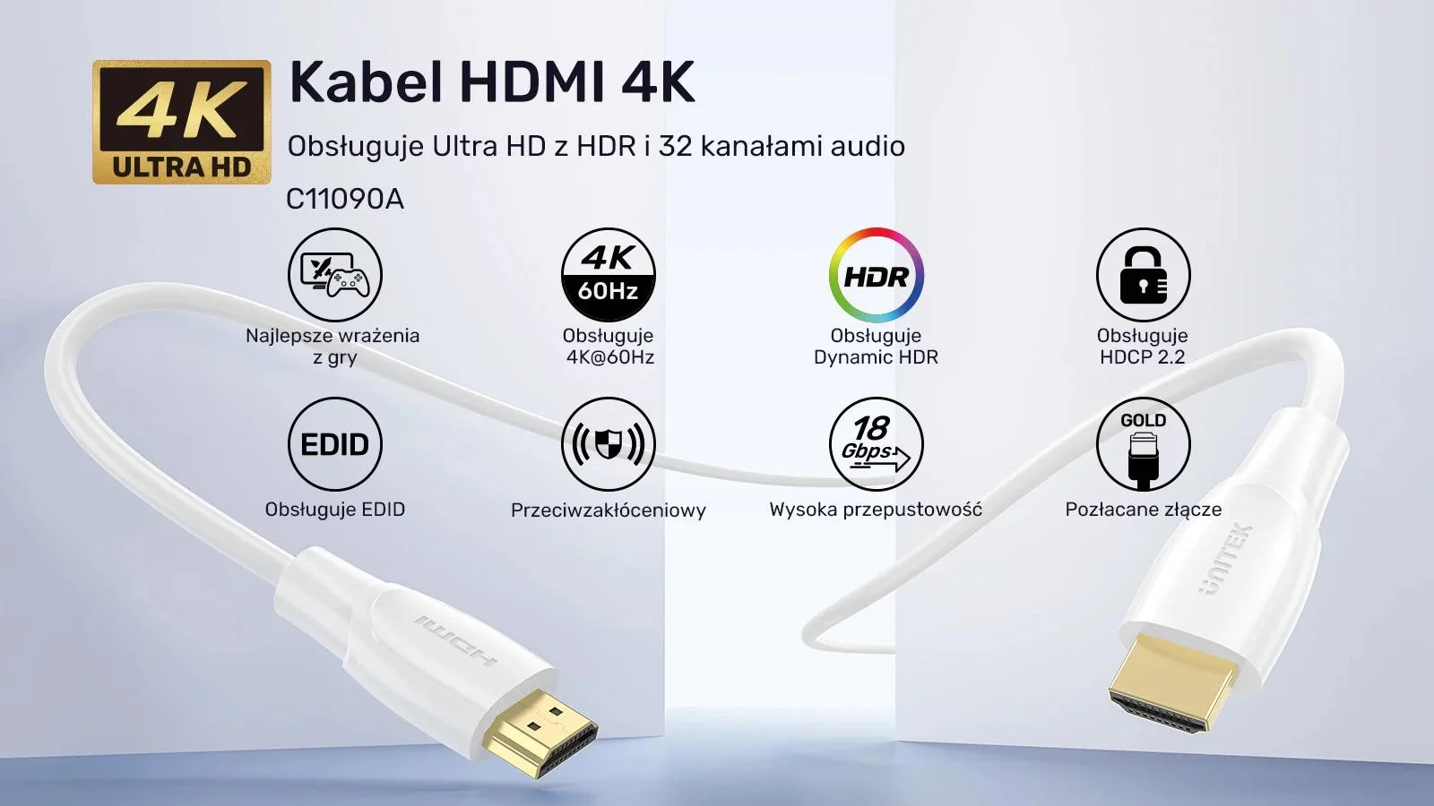 Kabel HDMI Unitek 2.0 4K biały 0,3m