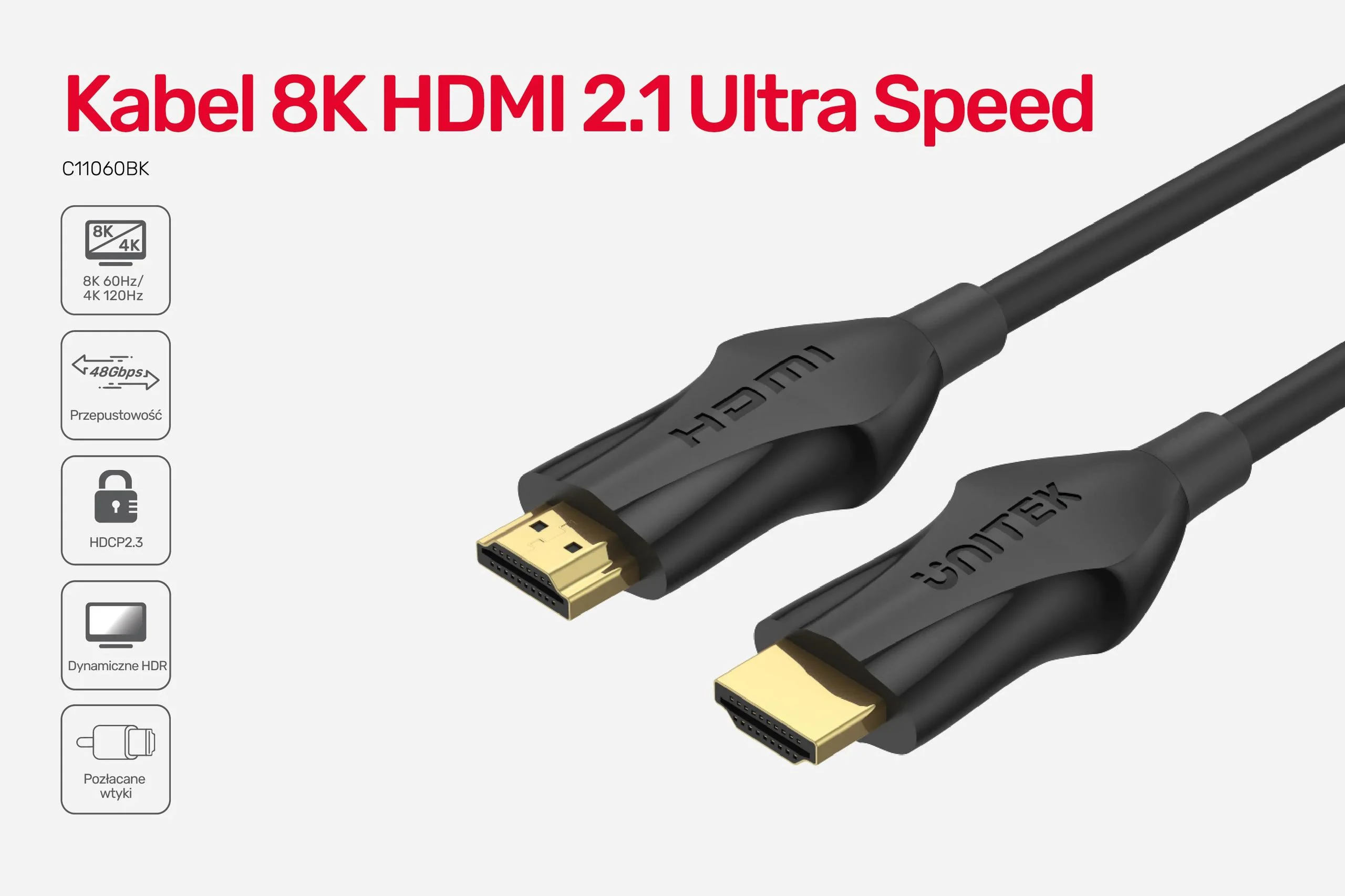 Kabel HDMI Unitek C11060BK-1M HDMI 2.1 8K, 4K@120Hz,