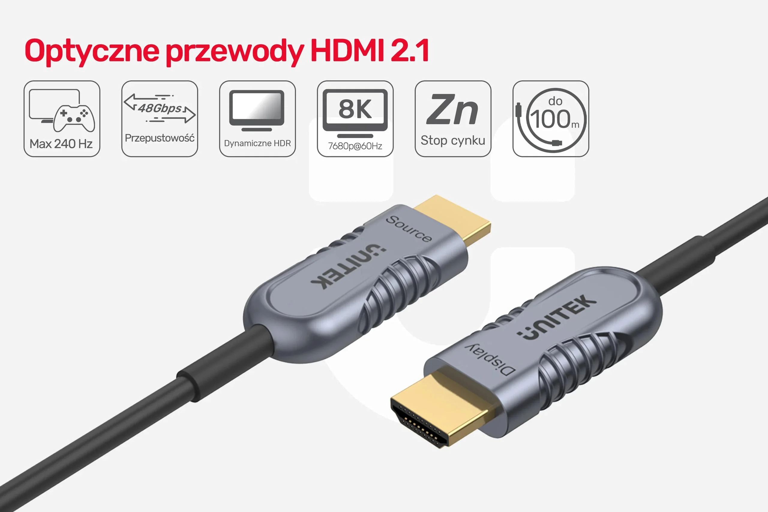 Kabel HDMI Unitek optyczny HDMI 2.1 AOC 8K 120Hz 50m