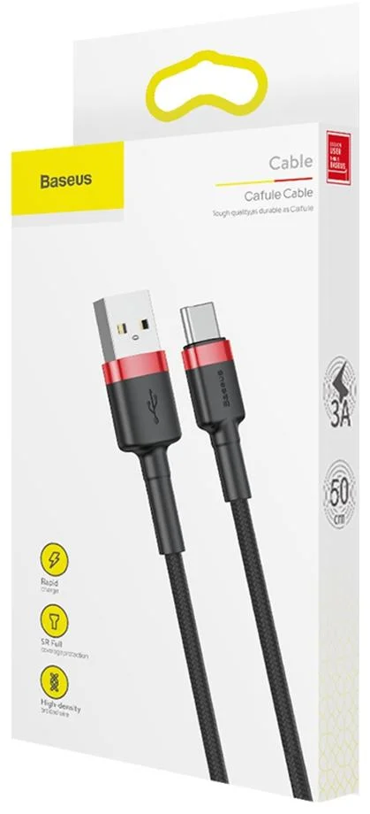 Baseus Cafule Cable wytrzymały nylonowy kabel USB / USB-C QC 3.0 3 A 0,5 m czarno-czerwony CATKLF-A91 – specyfikacja i dane techniczne: