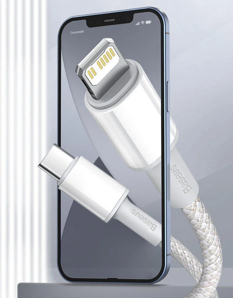 KABEL USB-C / Lightning iPhone Baseus Cafule CATLGD-A02 2m 20W PD Quick Charging BIAŁY W OPLOCIE