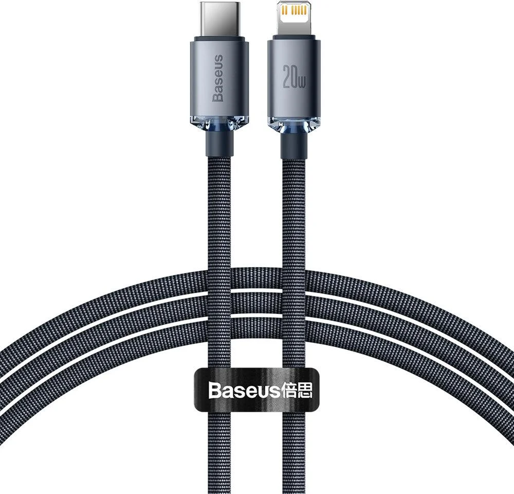 KABEL USB-C / Lightning iPhone Baseus Crystal CAJY000301 2m 20W PD QC CZARNY W OPLOCIE PREMIUM