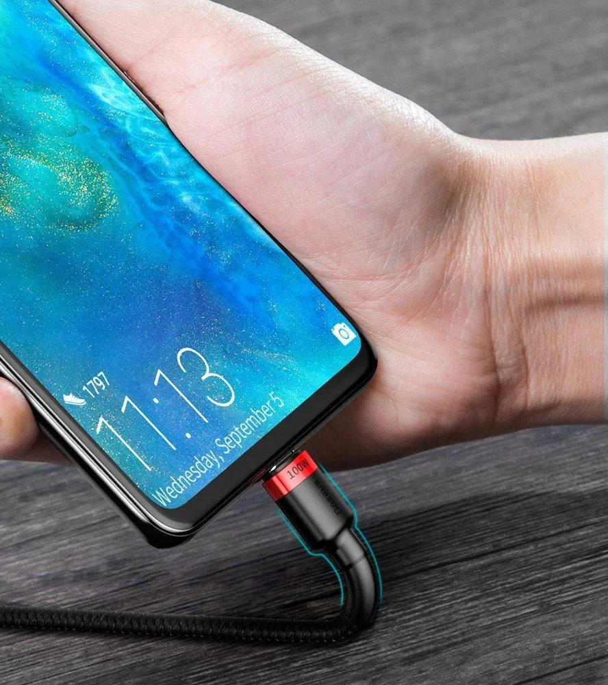 Kabel USB Typ-C Baseus Cafule PD 2.0 100 W 20 V 5 A 2 m obsługujący technologię szybkiego ładowania
