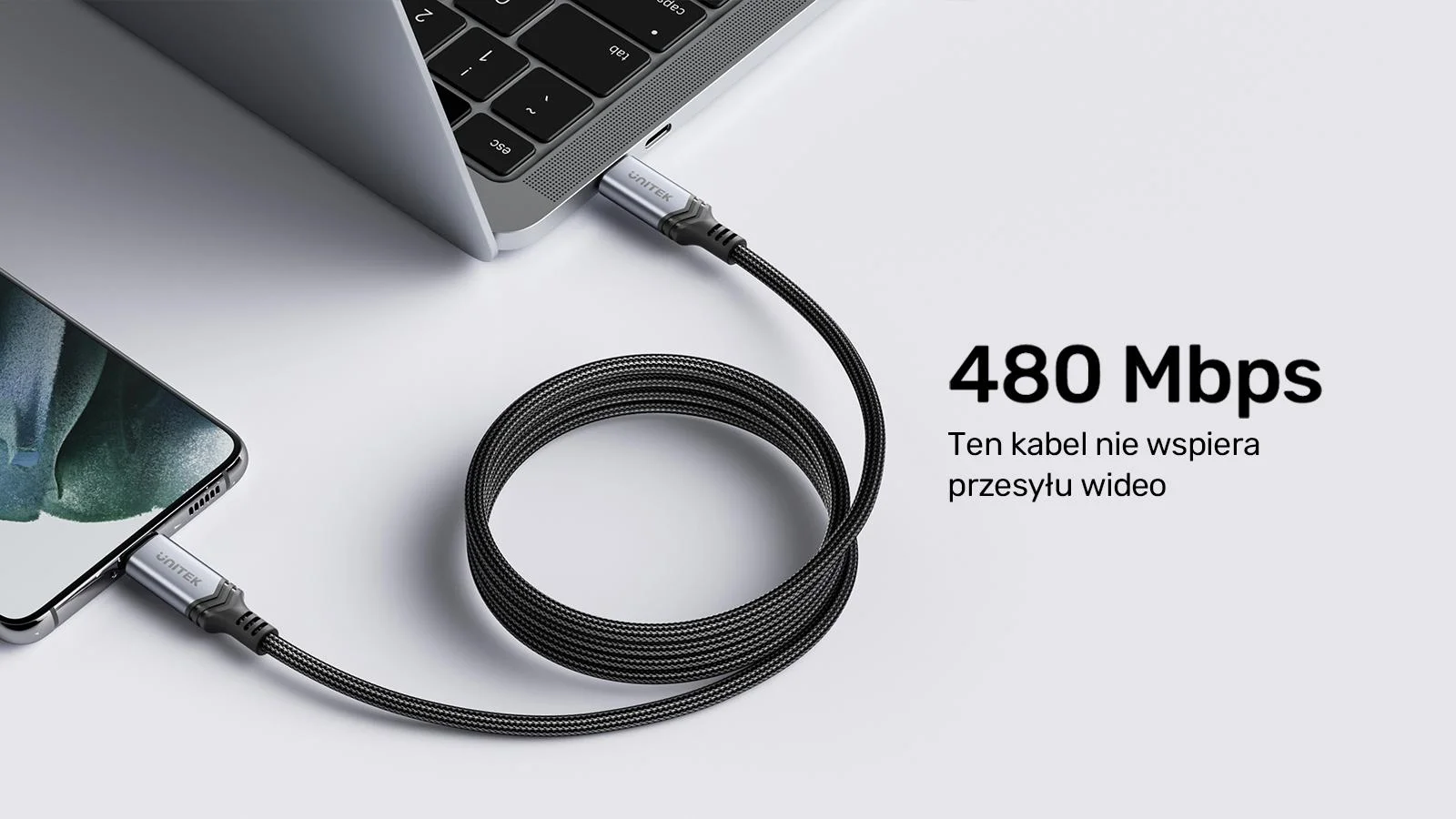 Kabel USB Unitek C14110GY-2M USB-C do ładowania PD 240W, 2metry