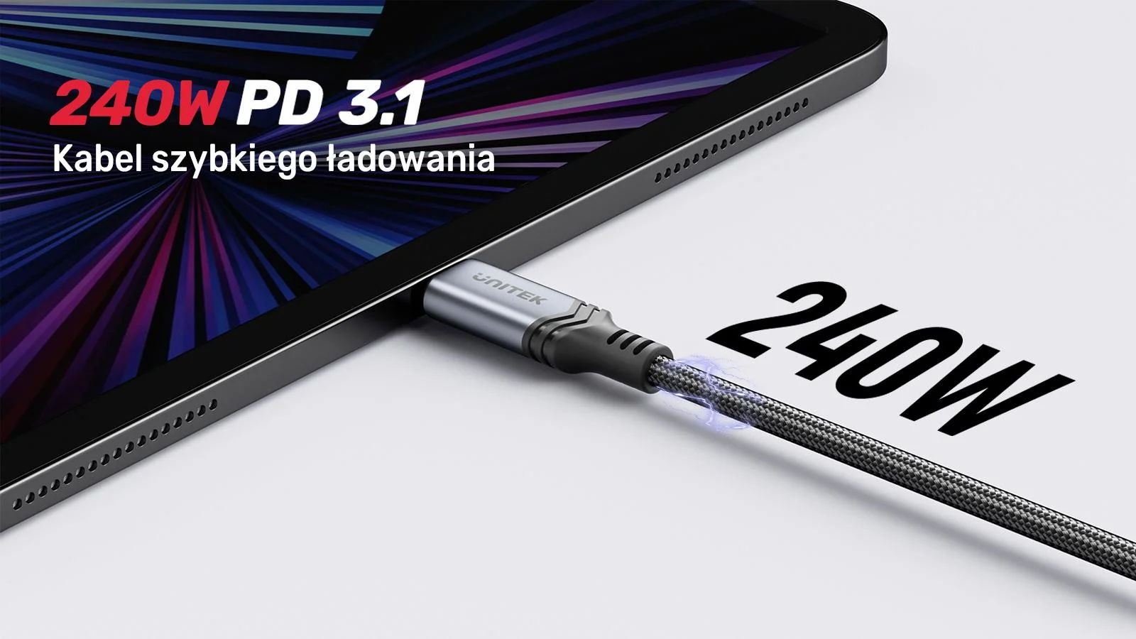 Kabel USB Unitek C14110GY-2M USB-C do ładowania PD 240W, 2metry