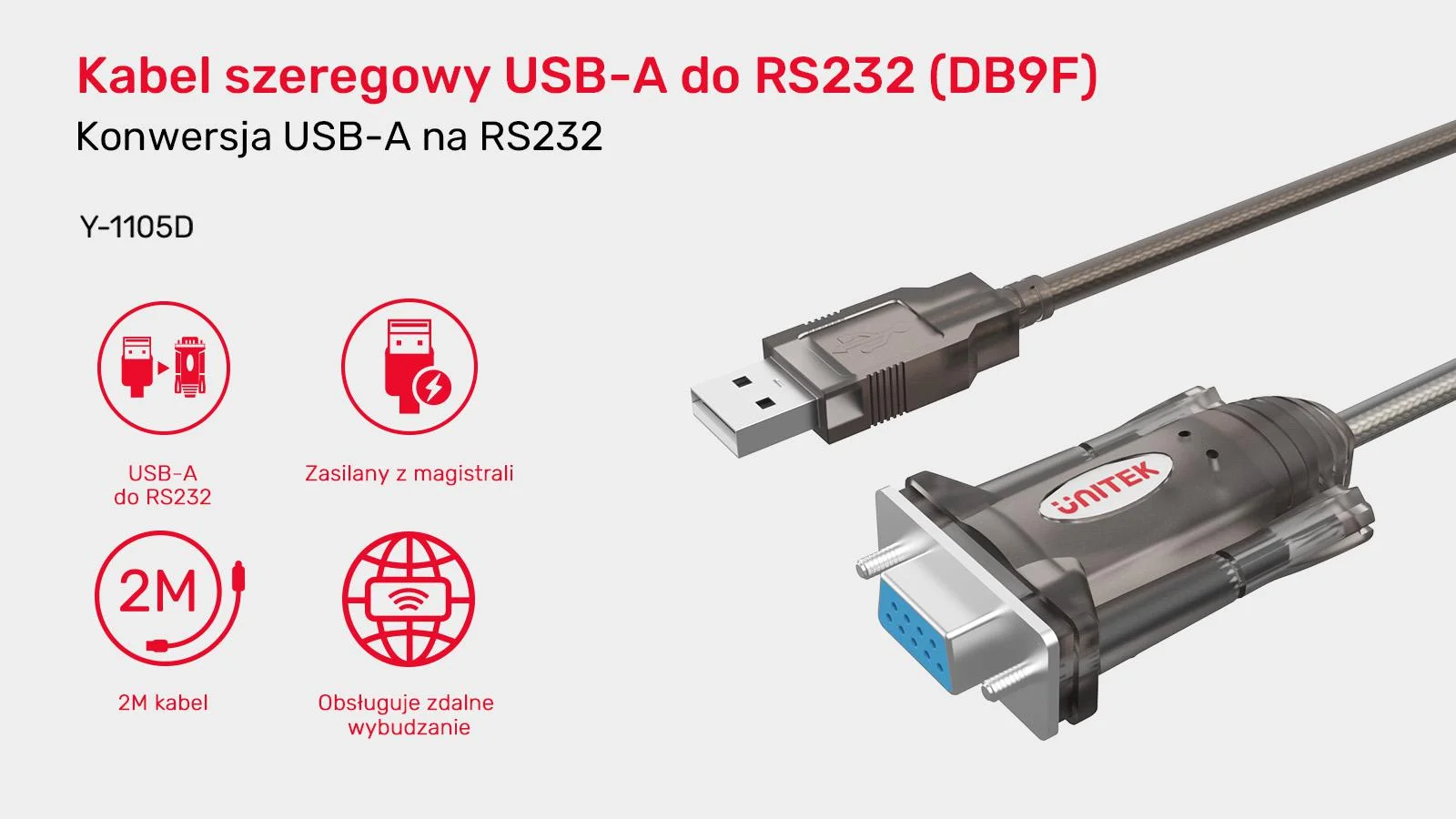 Kabel USB Unitek szeregowy USB-A do RS232 (DB9F)