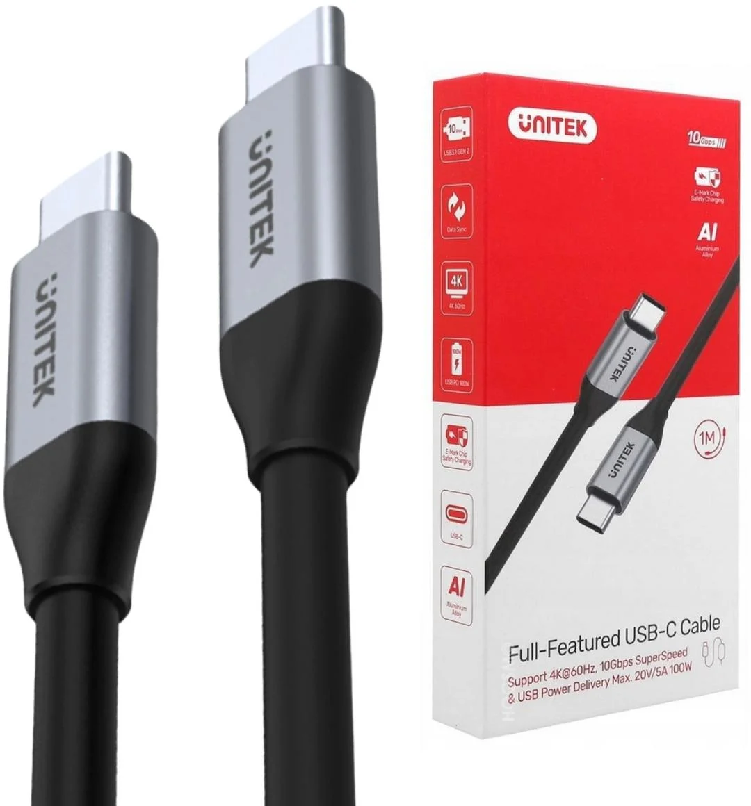 Unitek C14082ABK przewód USB-C na USB-C 10Gbps 4K 60Hz 20V/5A - specyfikacja i dane: