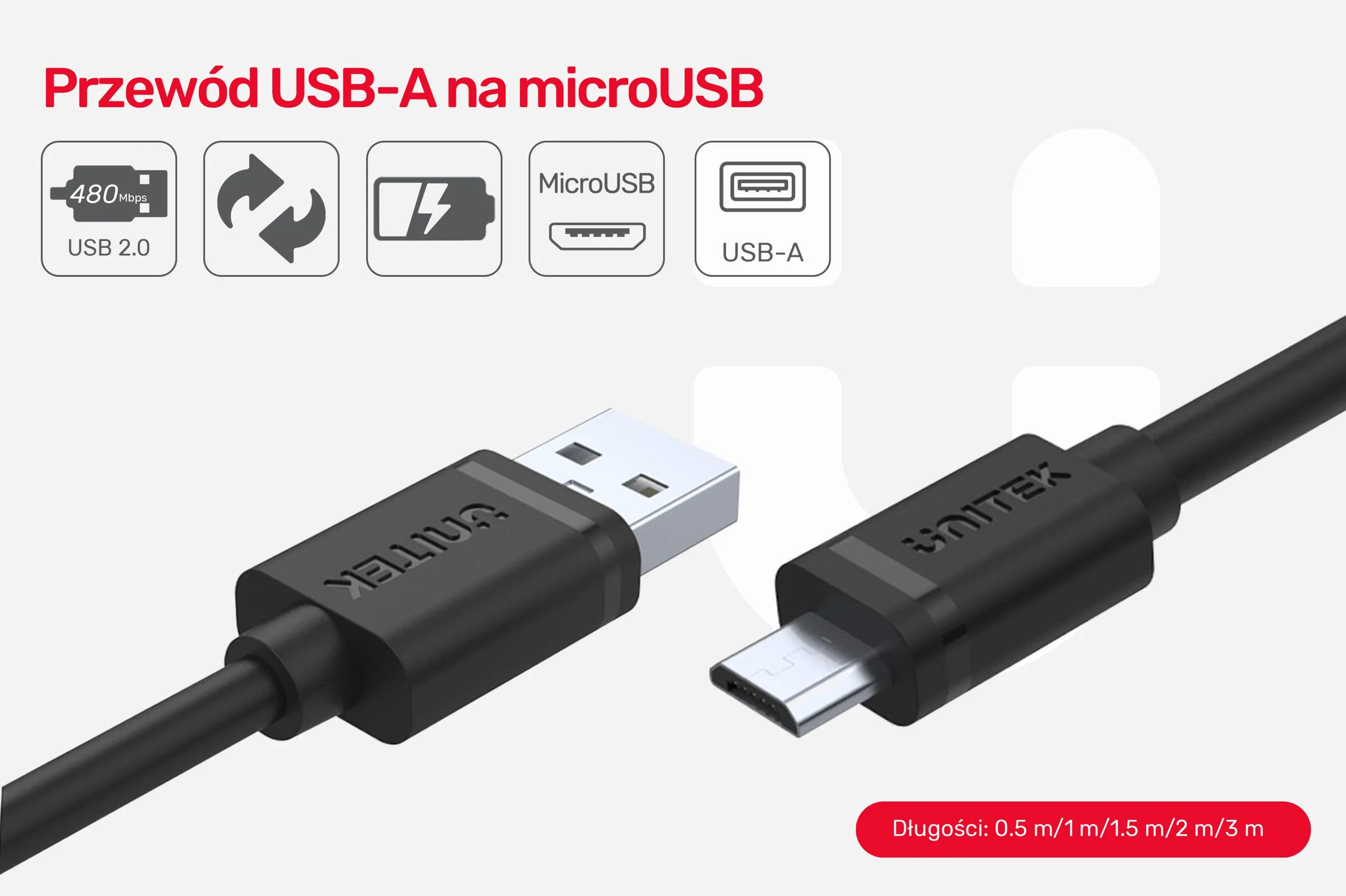 Kabel USB Unitek Y-C454GBK Mobile USB-microUSB 2.0 0,5m