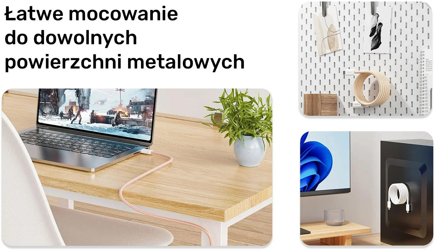 Kabel zwijany magnetycznie Unitek USB C PD 100W beżowy 1m