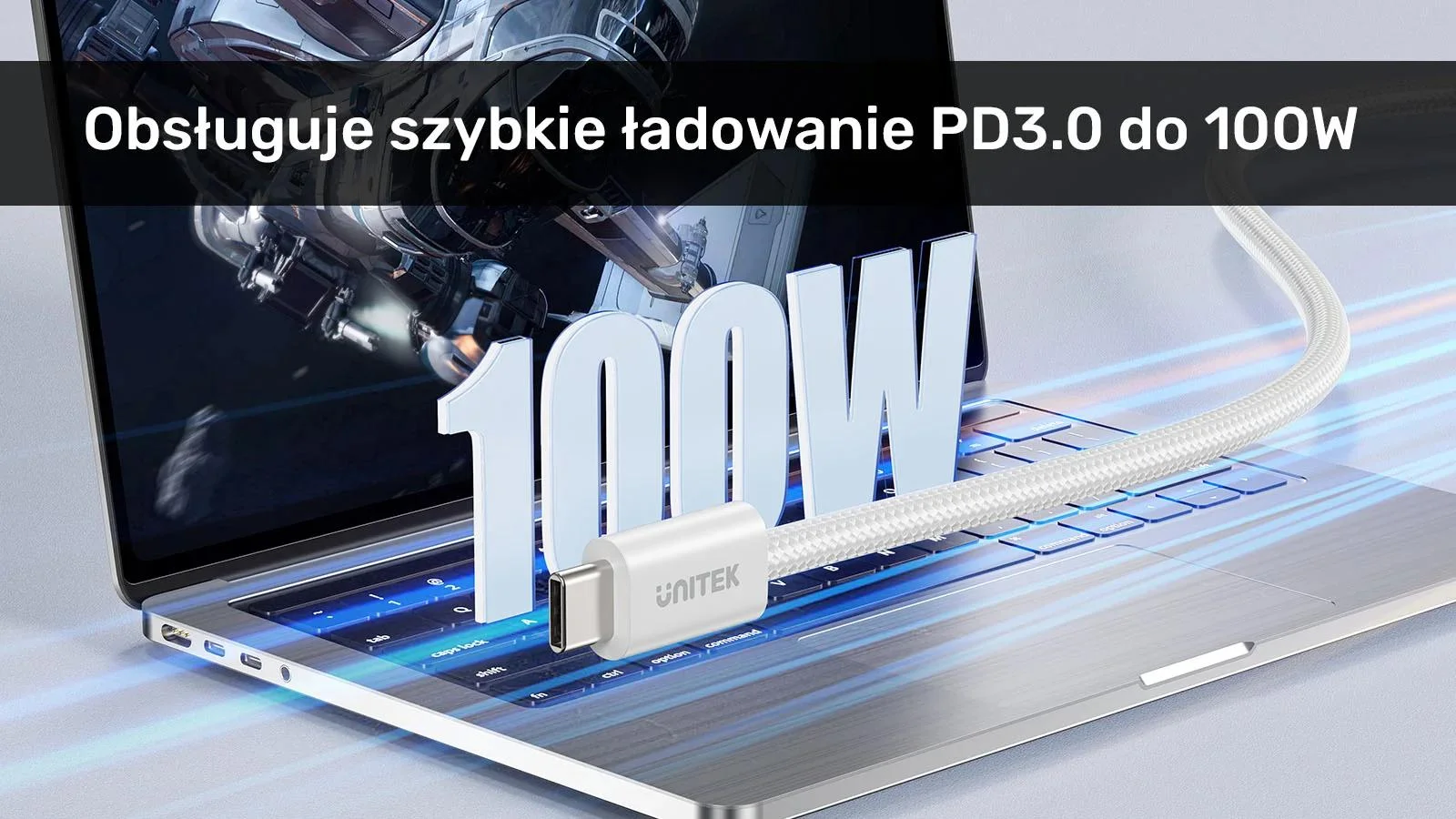 Kabel zwijany magnetycznie Unitek USB C PD 100W beżowy 1m
