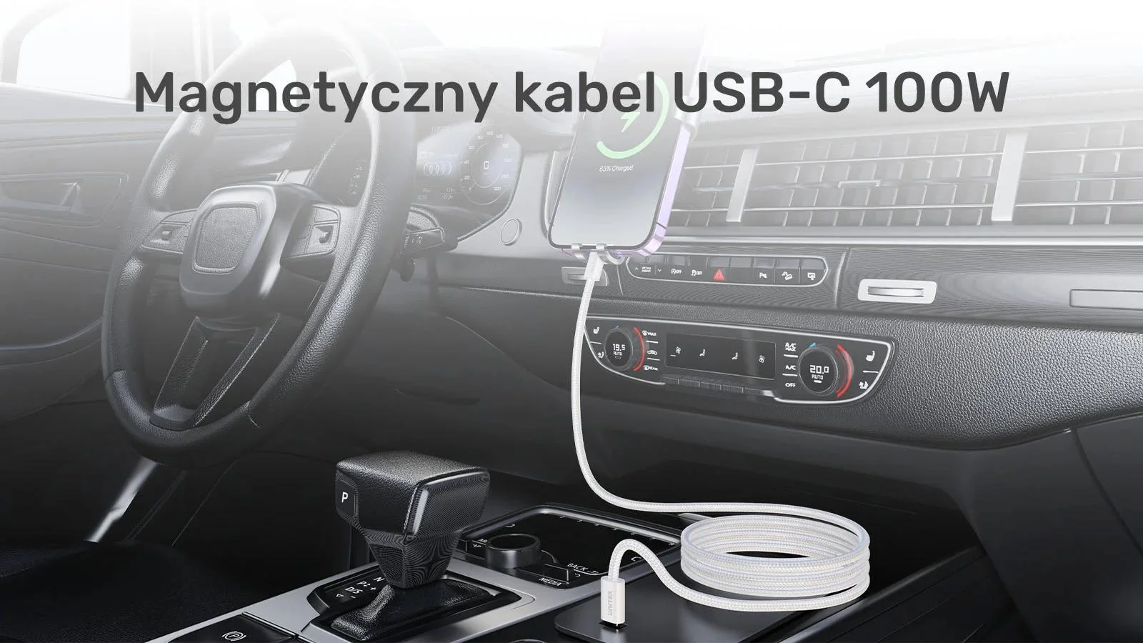 Kabel zwijany magnetycznie Unitek USB C PD 100W biały 1m