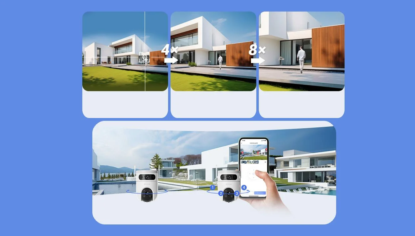 Po prostu kliknij, żeby sprawdzić ważne szczegóły na szerokokątnym obrazie z kamery IP EZVIZ H9C 3MPx + 3MPx 2K