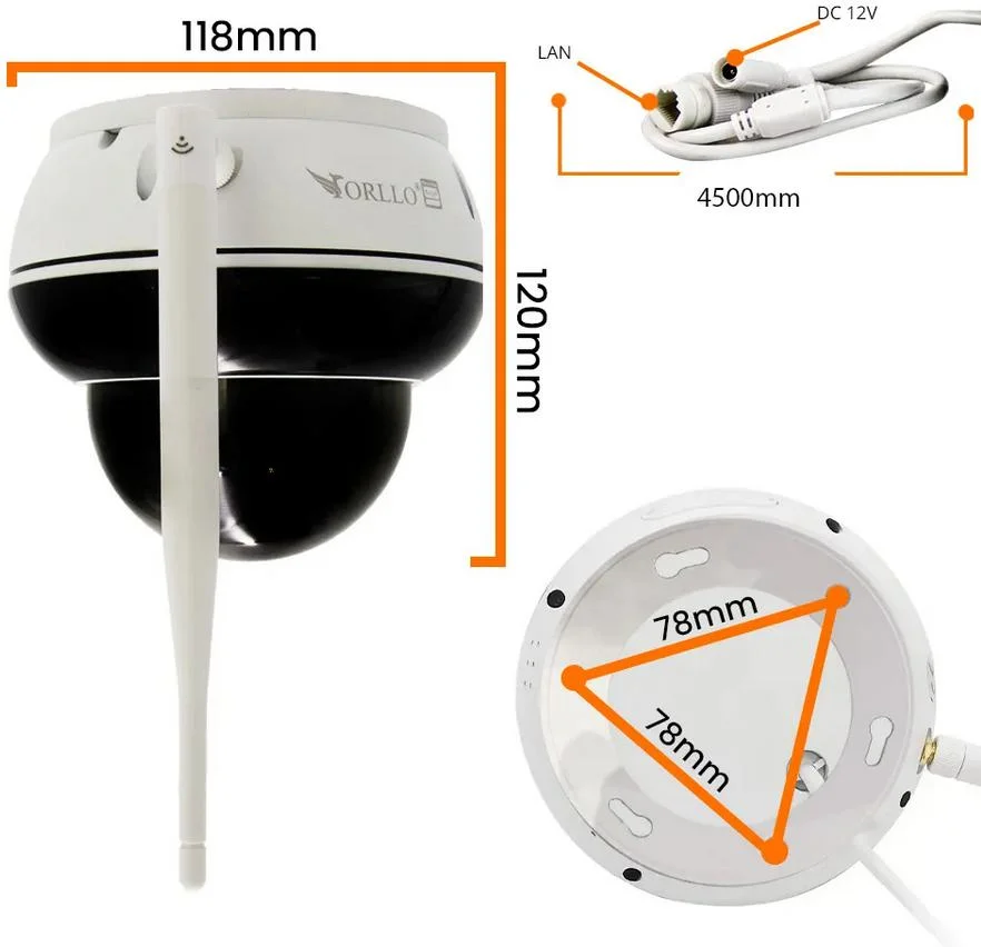 Kamera IP Orllo TZ7 Kopułkowa Zewnętrzna Obrotowa WiFi PoE 5MPx