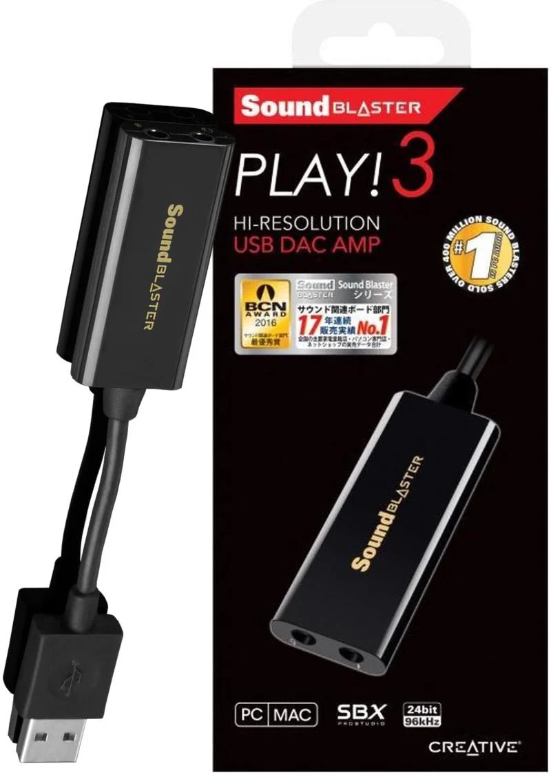 Wzmacniacz USB DAC i zewnętrzna karta dźwiękowa w jednym Creative Sound Blaster PLAY! 3 - najważniejsze cechy: