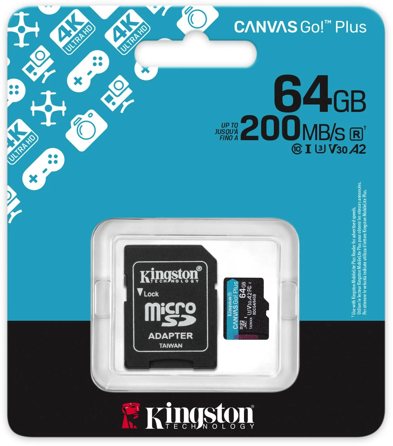 Karta pamięci microSD 64GB Kingston CanvasGo! Plus 200MB/s A2 U3 V30 + adapter