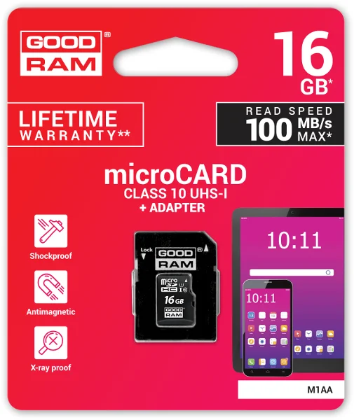 KARTA PAMIĘCI microSD GOODRAM UHS1 CL10 16GB + ADAPTER 100MB - najważniejsze cechy
