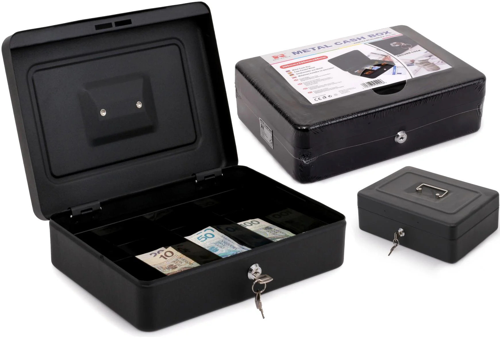 Kasetka metalowa na pieniądze zamykana na klucz RED EAGLE BOX-300