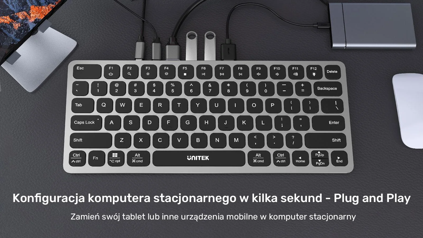 Klawiatura przewodowa Unitek D1092A 9w1 hub USB HDMI 4K PD 100W