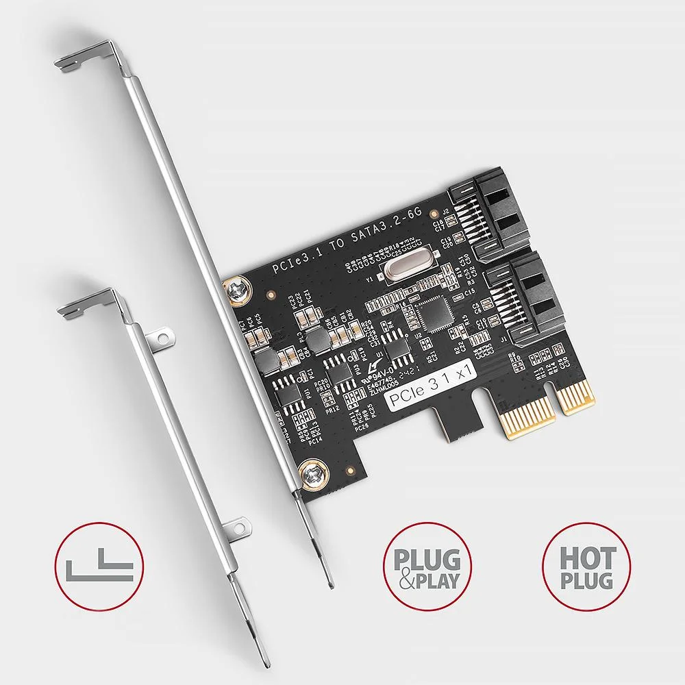 Dwukanałowy kontroler Axagon PCES-SJ2 PCIe SATA III PCI-Express 6G - wejścia i wyjścia:
