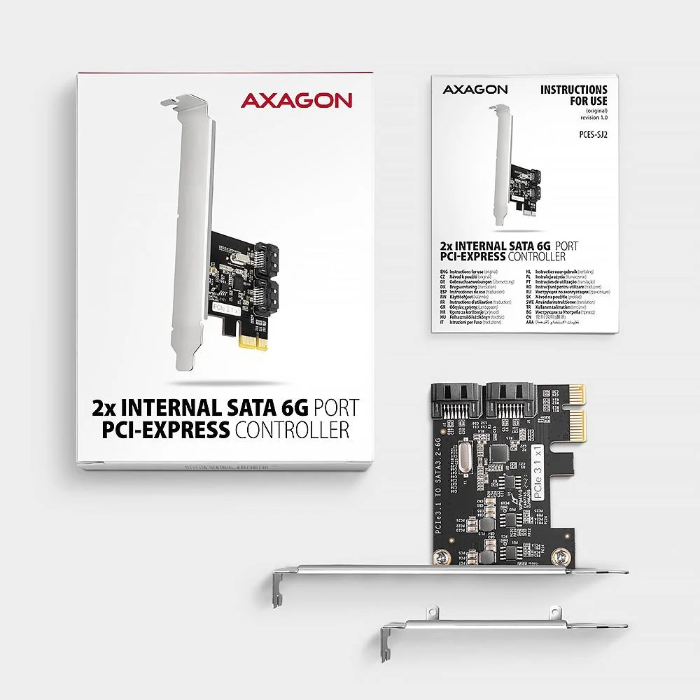 Dwukanałowy kontroler Axagon PCES-SJ2 PCIe SATA III PCI-Express 6G - specyfikacja i zawartość zestawu: