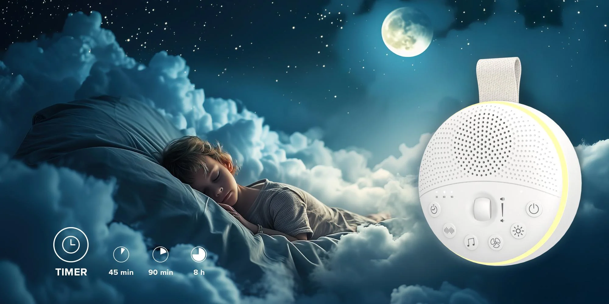 Lampka nocna LED Newell LunaWhisper z funkcją białego szumu