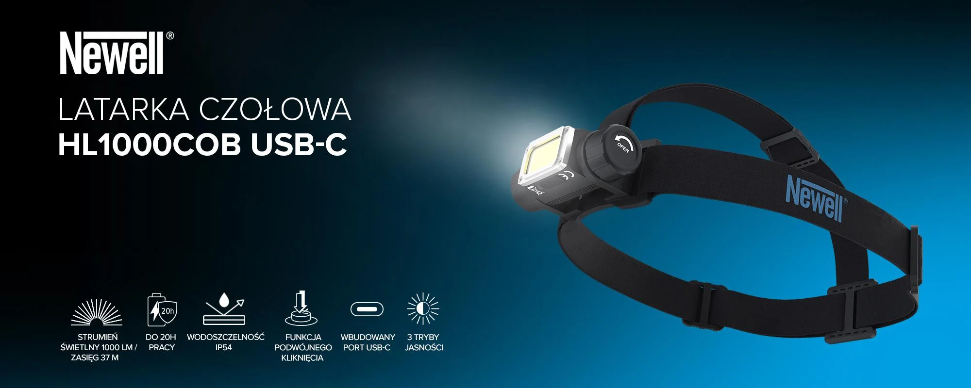 Latarka czołowa Newell HL1000COB USB-C