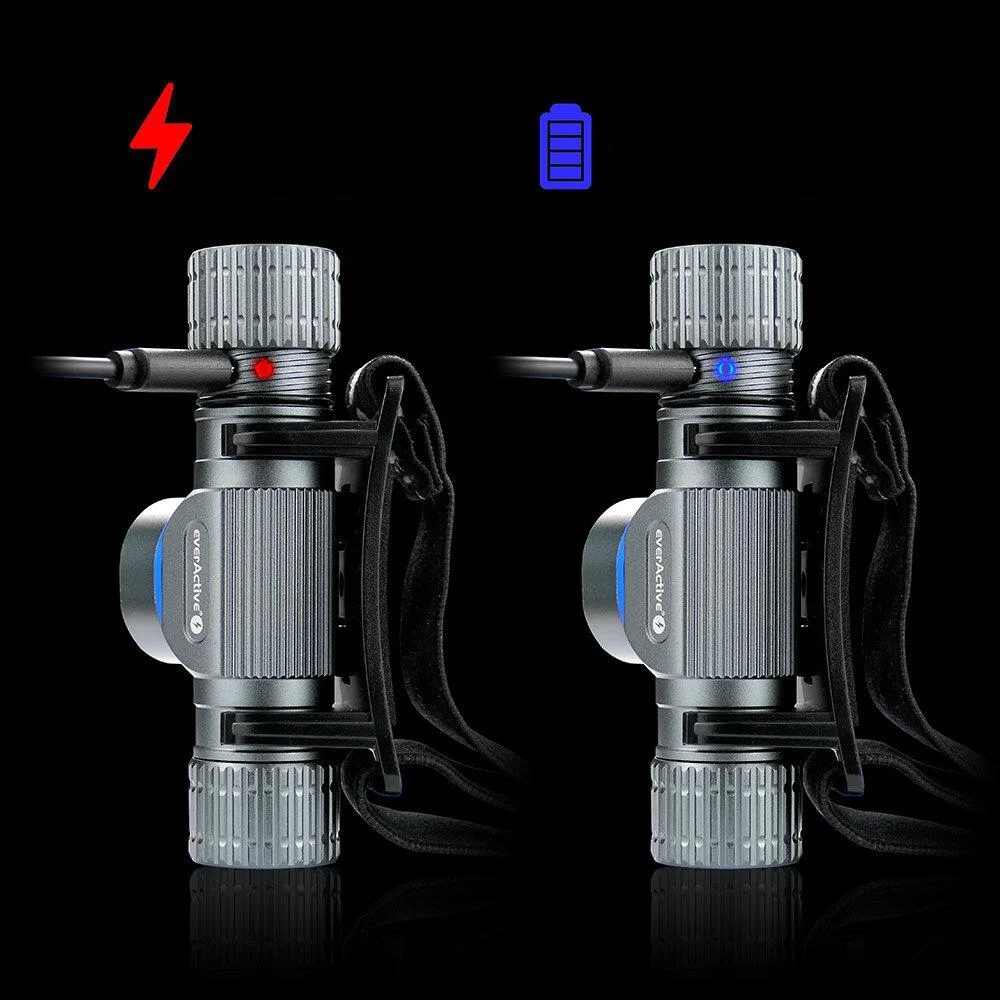 Latarka czołowa LED everActive HL-1100R Force - wskaźnik poziomu naładowania dla lepszej kontroli ogniwa