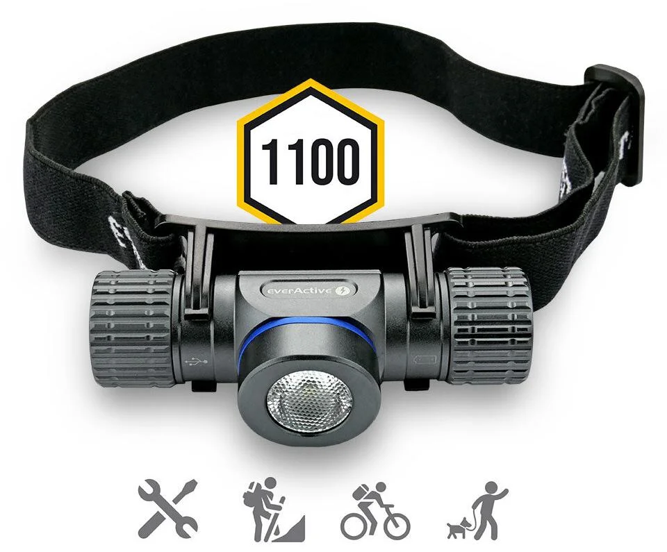 Ładowalna latarka czołowa LED everActive HL-1100R Force - nowoczesna dioda LED o mocy 10W