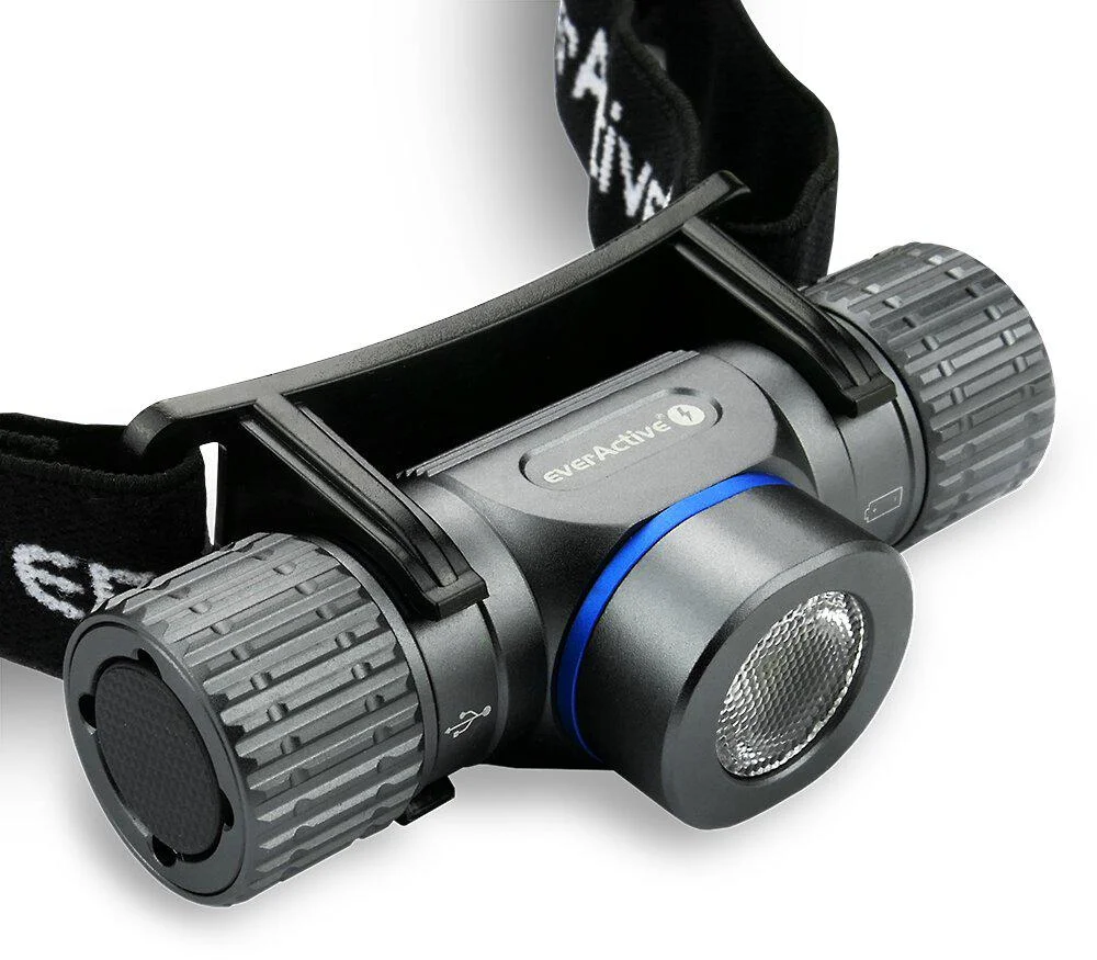 Ładowalna latarka czołowa LED everActive HL-1100R Force - obudowa z wytrzymałego aluminium i stopień ochrony IPX4