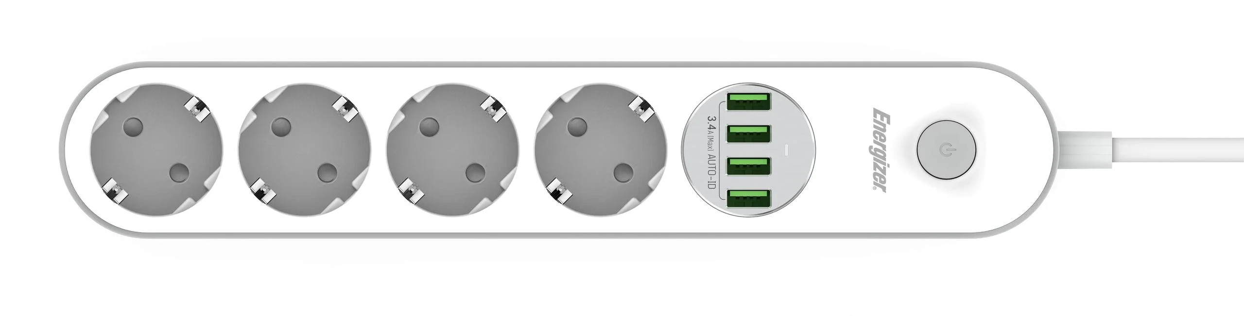 LISTWA ZASILAJĄCA Z WYŁĄCZNIKIEM Energizer 4x SCHUKO 4x USB-A 2500W 10A KABEL 2M