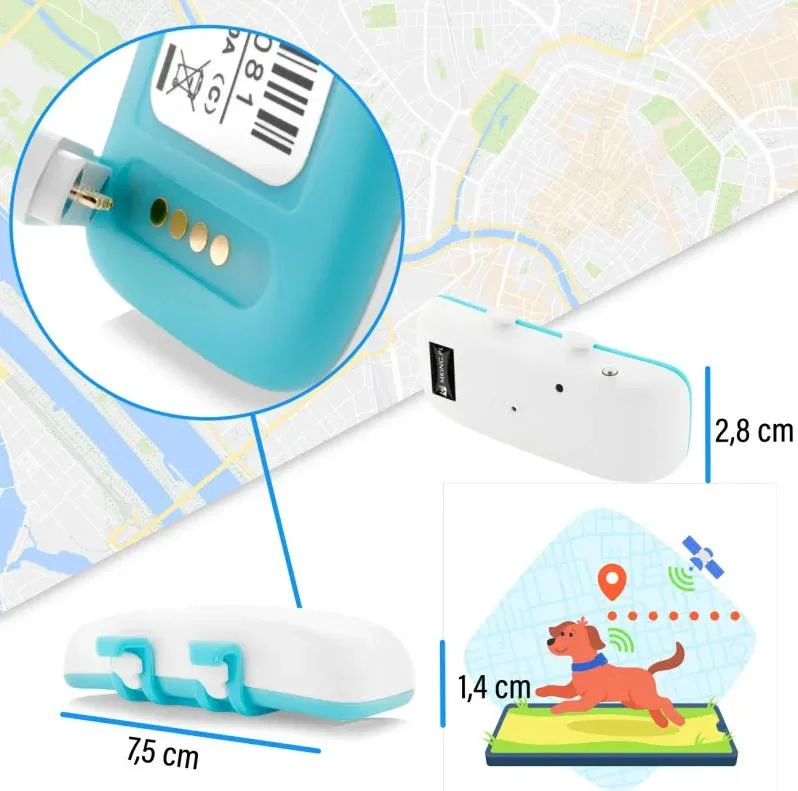 Lokalizator położenia GPS dla psa i kota Mking MK032 - kompaktowa konstrukcja, proste ładowanie i niewielkie wymiary