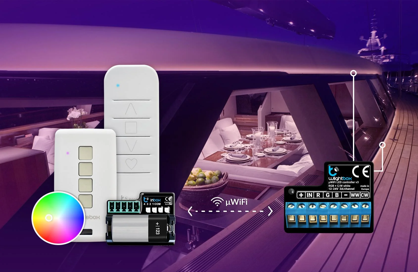 BleBox wLightBox v3 - sterownik z możliwością sterowania przez aplikację, dedykowanym pilotem uWi-Fi oraz bateryjnymi modułami inBox