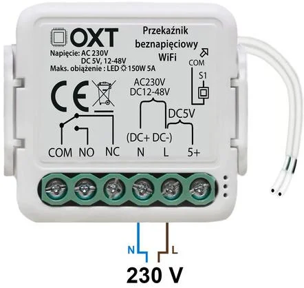 Moduł OXT mini przekaźnik beznapięciowy AC 230V DC 5V 12-48V WiFi TUYA