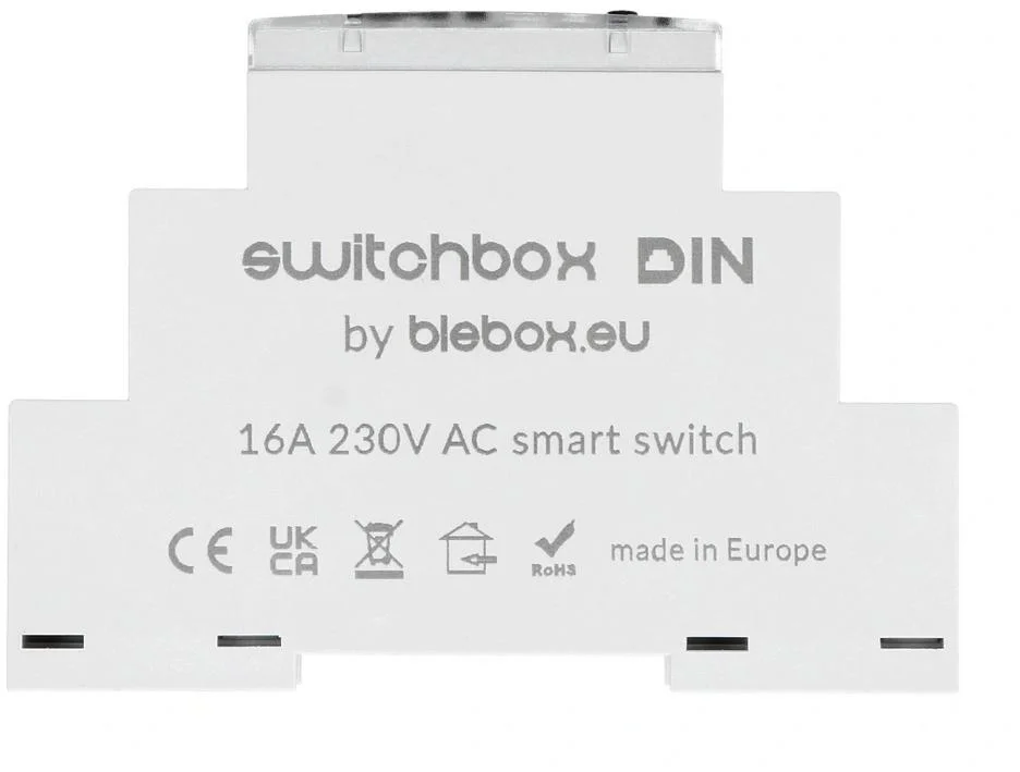 Przełączik "ON/OFF" lub "WŁĄCZ NA CZAS" dużej mocy na szynę DIN BleBox SwitchBox DIN - specyfikacja: