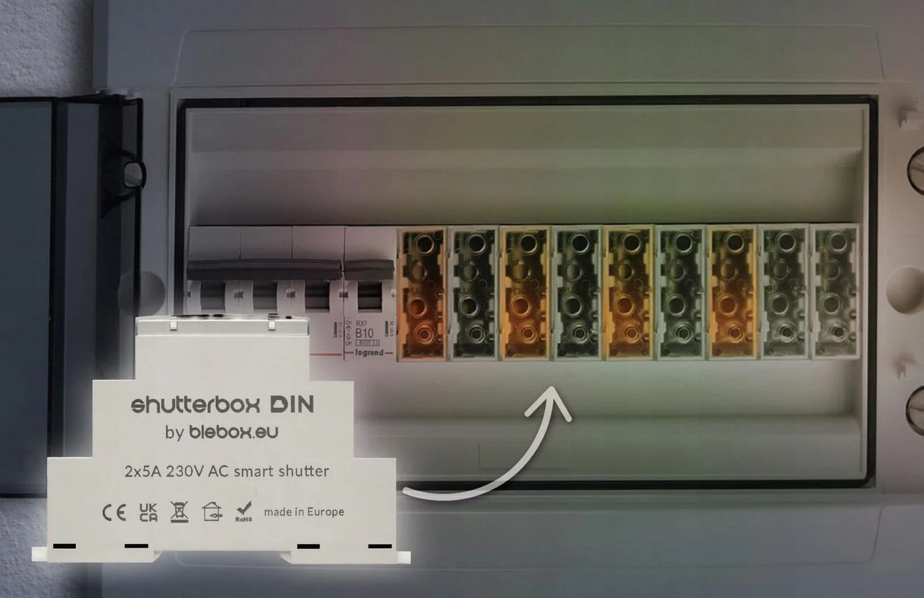 BleBox ShutterBox DIN - inteligentny sterownik rolet i markiz montowany na szynie DIN