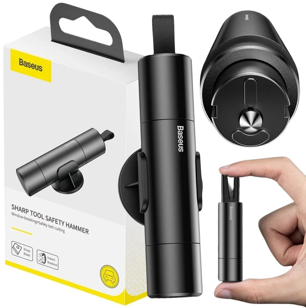 Młotek bezpieczeństwa do szyb + nóż życia do pasów Baseus Sharp Tool 2w1 CRSFH-0G – najważniejsze cechy: