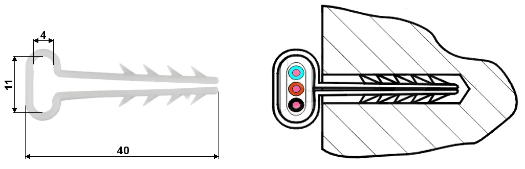MUROWY TRZYMAK KABLA PŁASKIEGO 4,5 x 11mm 100szt.