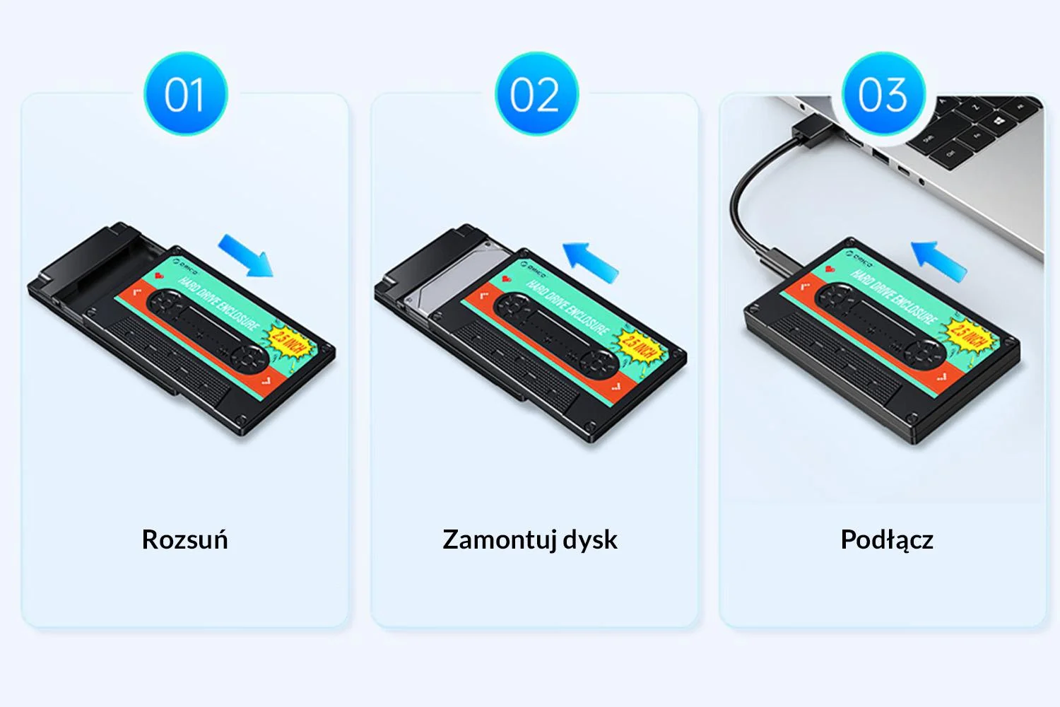 Obudowa dysku Orico 2580C3-V1-BK-EP SATA 2,5" USB-C 6Gbps kaseta