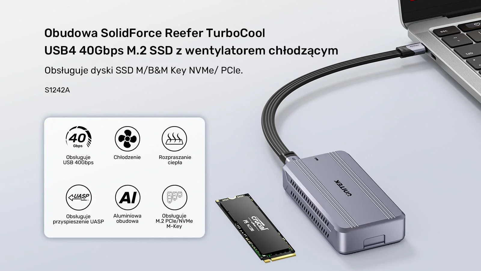 Obudowa dysku Unitek Aktywnie chłodzona obudowa M2 NvMe SSD USB4 40Gbps