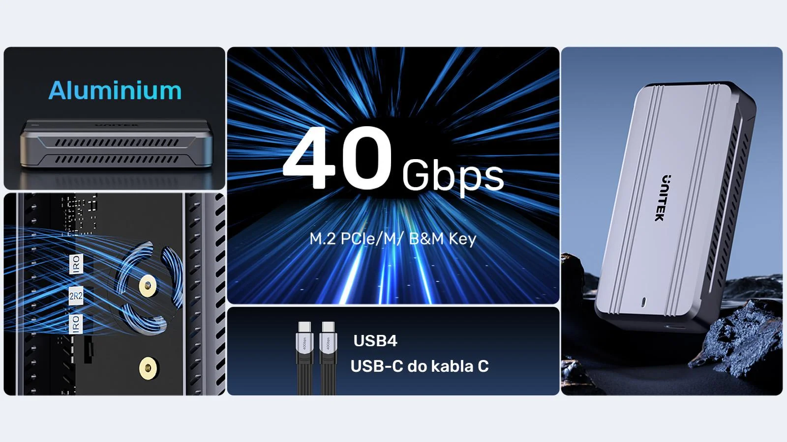 Obudowa dysku Unitek Aktywnie chłodzona obudowa M2 NvMe SSD USB4 40Gbps