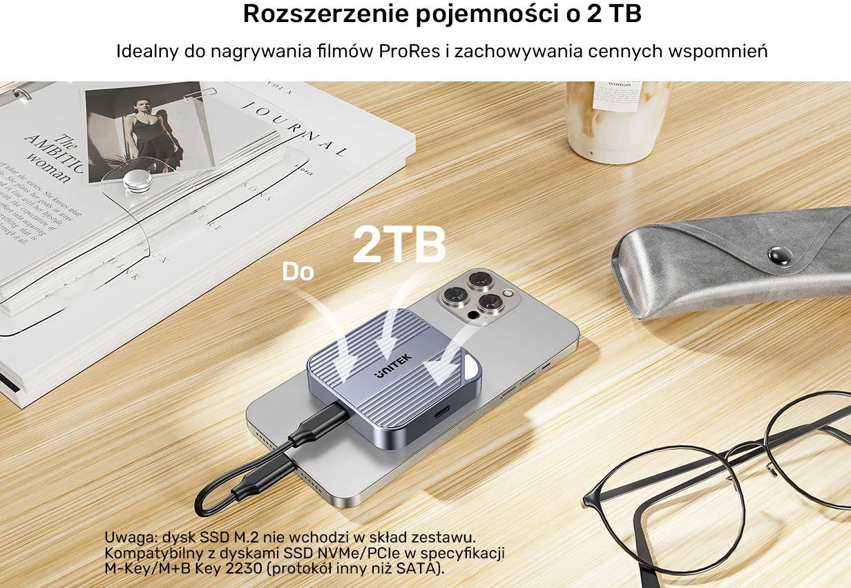 Obudowa dysku Unitek magnetyczna SolidForce Reefer USB-C do M.2 SSD (NVMe/SATA)