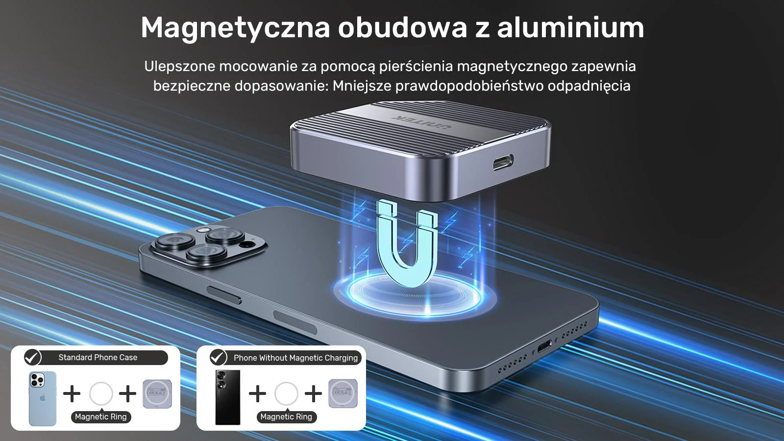 Obudowa dysku Unitek magnetyczna SolidForce Reefer USB-C do M.2 SSD (NVMe/SATA)
